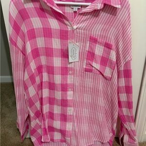 NWT Mud Pie women’s pink paid long sleeve top sz M